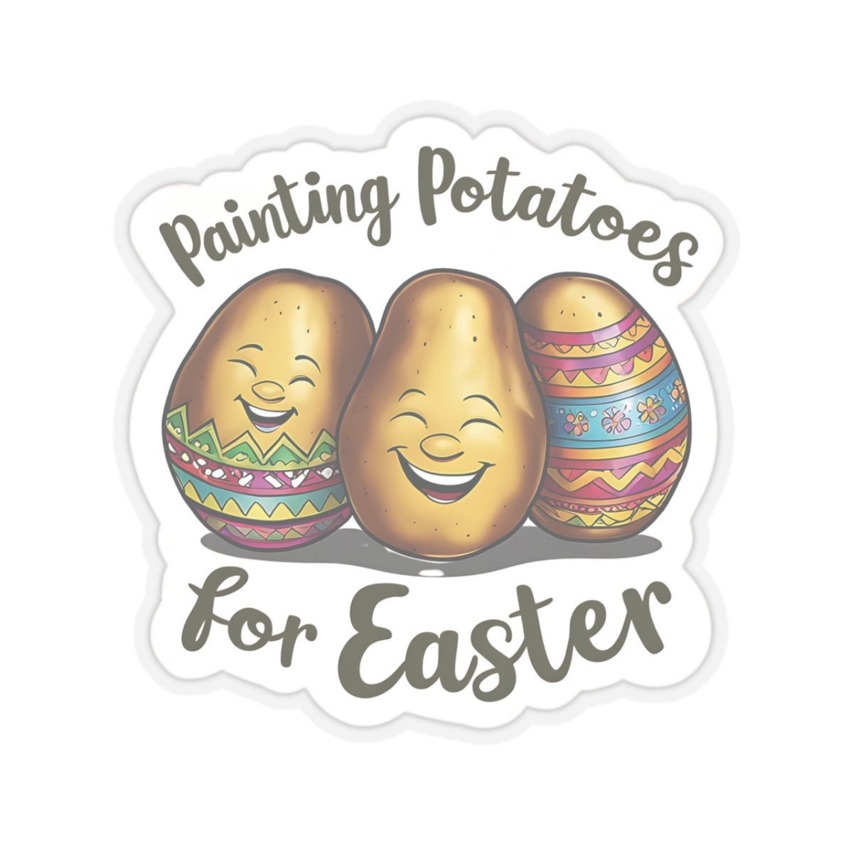 Painting Potatoes For Easter Sticker, Funny Easter Humor Vinyl Kiss Cut Decal, Cute Easter Basket Pun Art Sticker for Laptop Planner Mug Gift