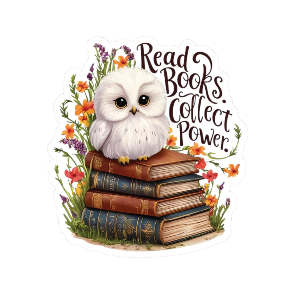 Read Books Collect Power Owl Sticker, Book Lover Gift, Cute Reading Owl, Bookworm Teacher's Day Sticker, School Sticker Student Bookish Gift