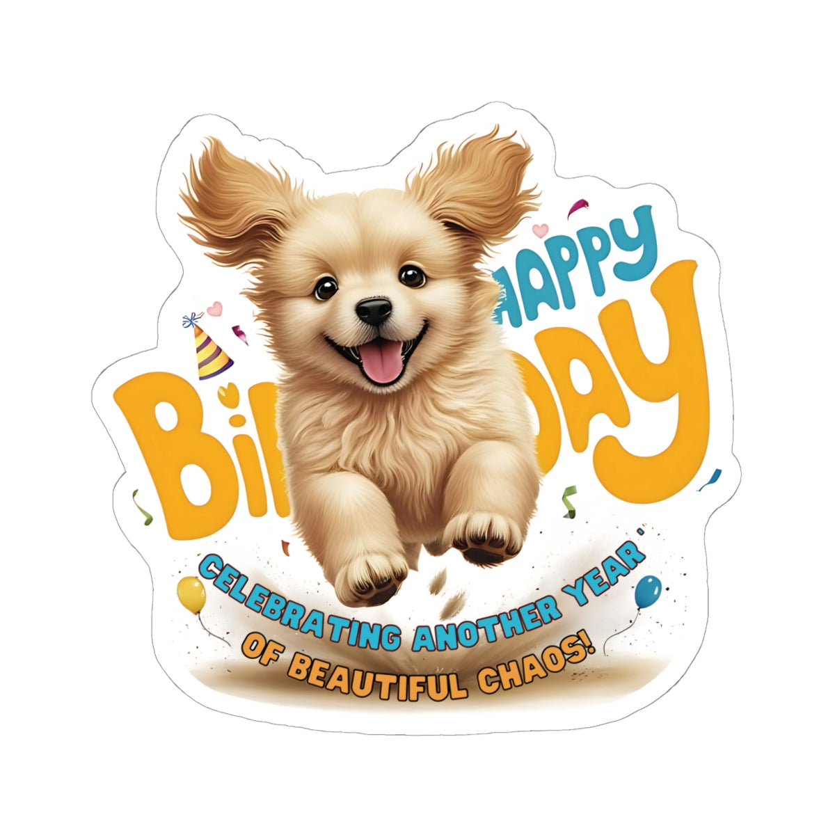 Happy Birthday Sticker, Cute Puppy Kiss Cut Sticker, Adorable Puppy Celebration Sticker, Fun Dog Lover Birthday Gift Laptop Planner Scrapbook