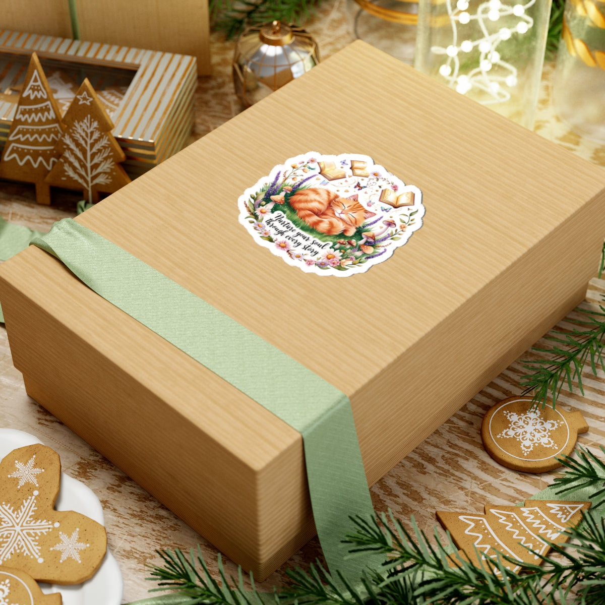 Nurture Your Soul Through Every Story Book Lover Cat Lover Plant Lover Sticker Nature Inspired Decal Laptop Planner Sticker