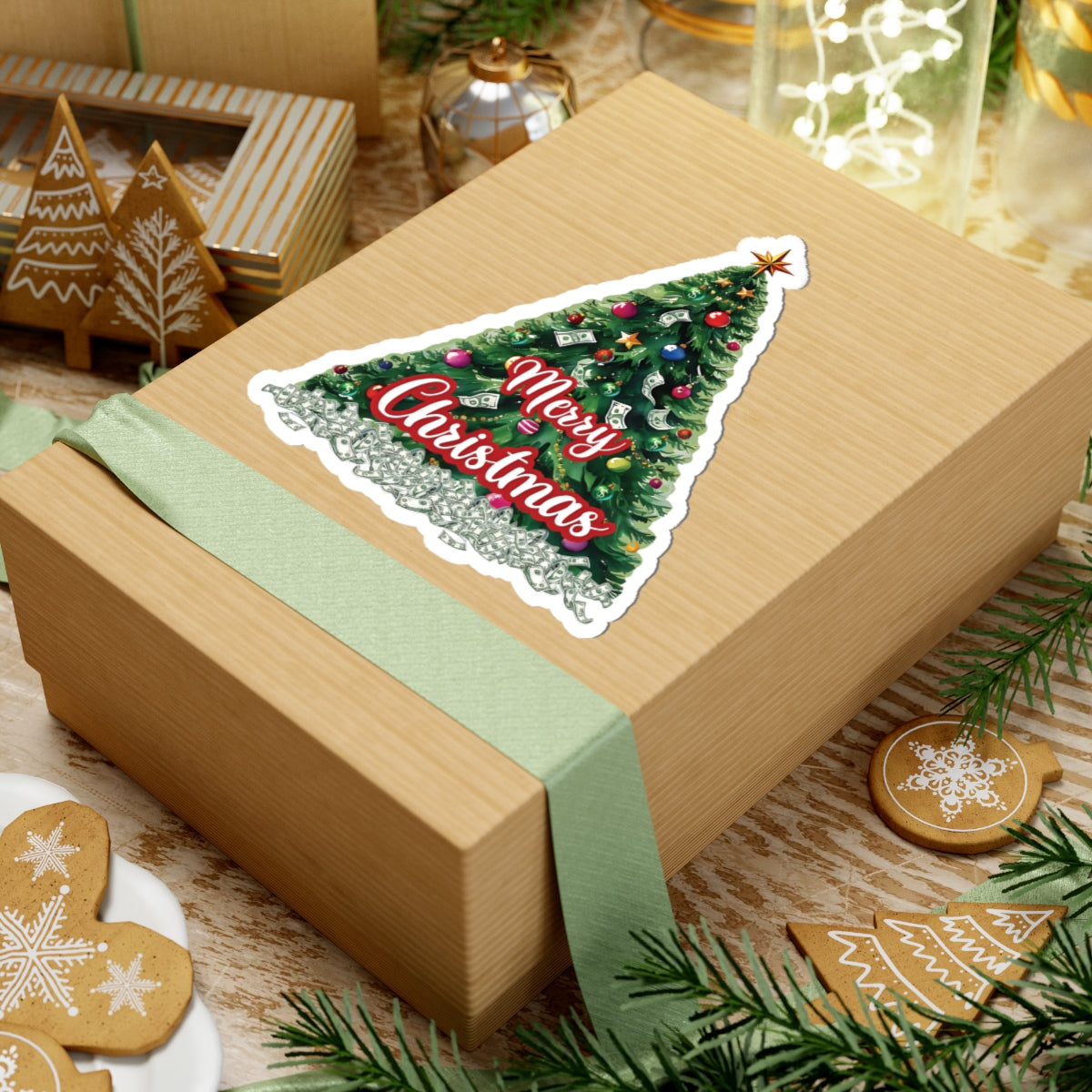 Christmas Prosperity Tree Sticker, Holiday Money Tree Vinyl Decal, Merry Christmas Gift, Laptop Decor, Prosperity Art Xmas Planner Scrapbook Mug Decal