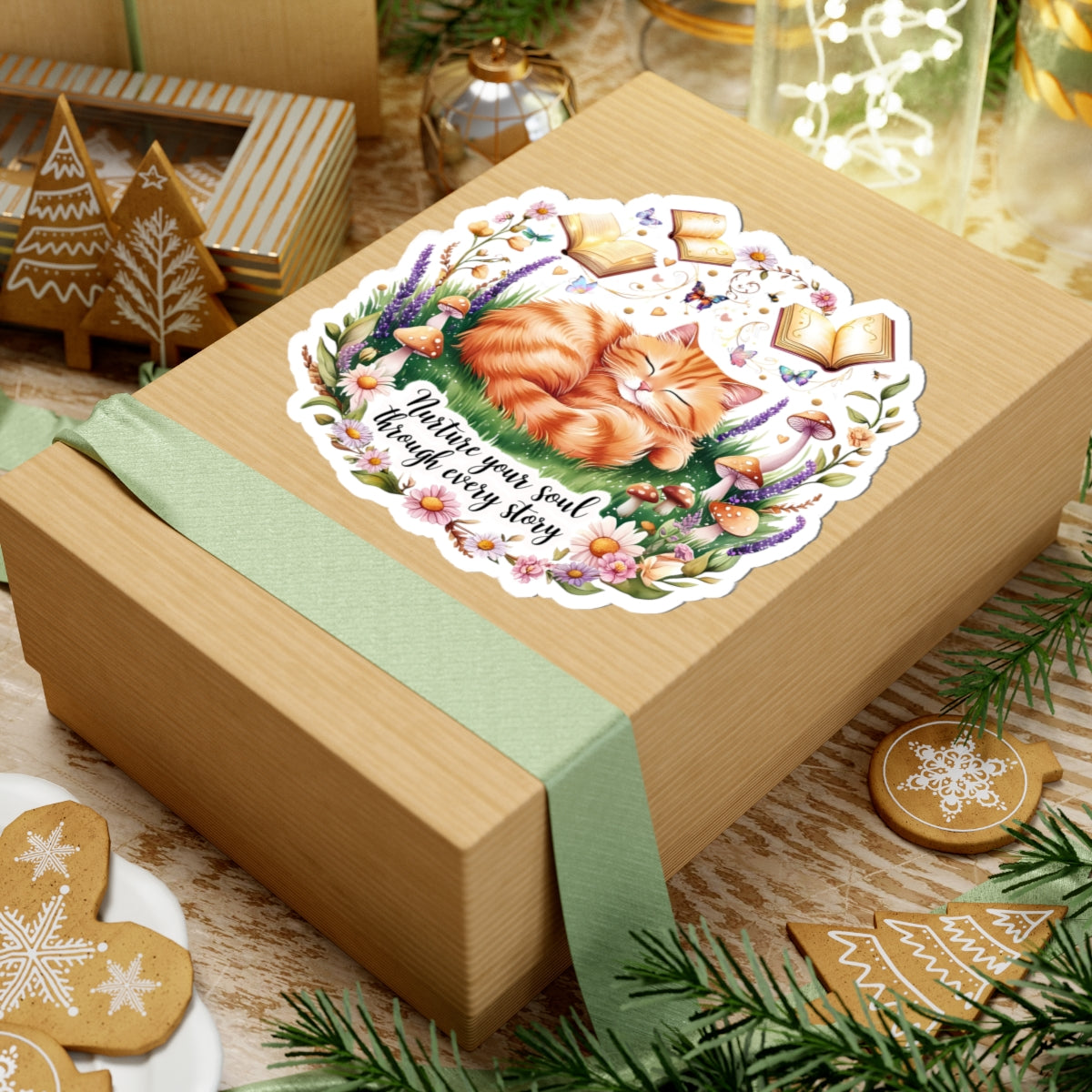 Nurture Your Soul Through Every Story Book Lover Cat Lover Plant Lover Sticker Nature Inspired Decal Laptop Planner Sticker