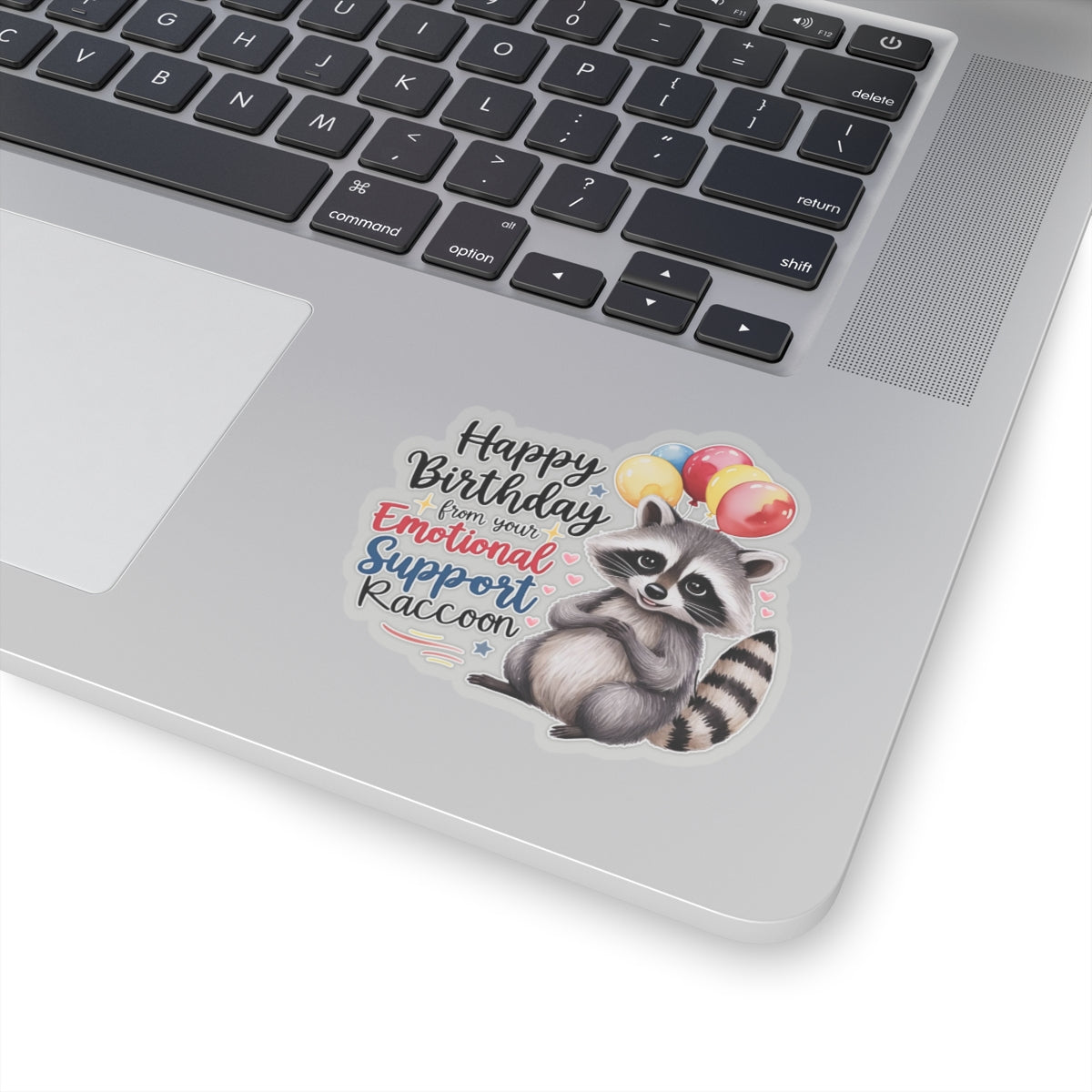 Raccoon Birthday Sticker, Emotional Support Animal Funny Gift Vinyl, Waterproof Decal Cute Animal Hug Balloons Encouragement Sticker