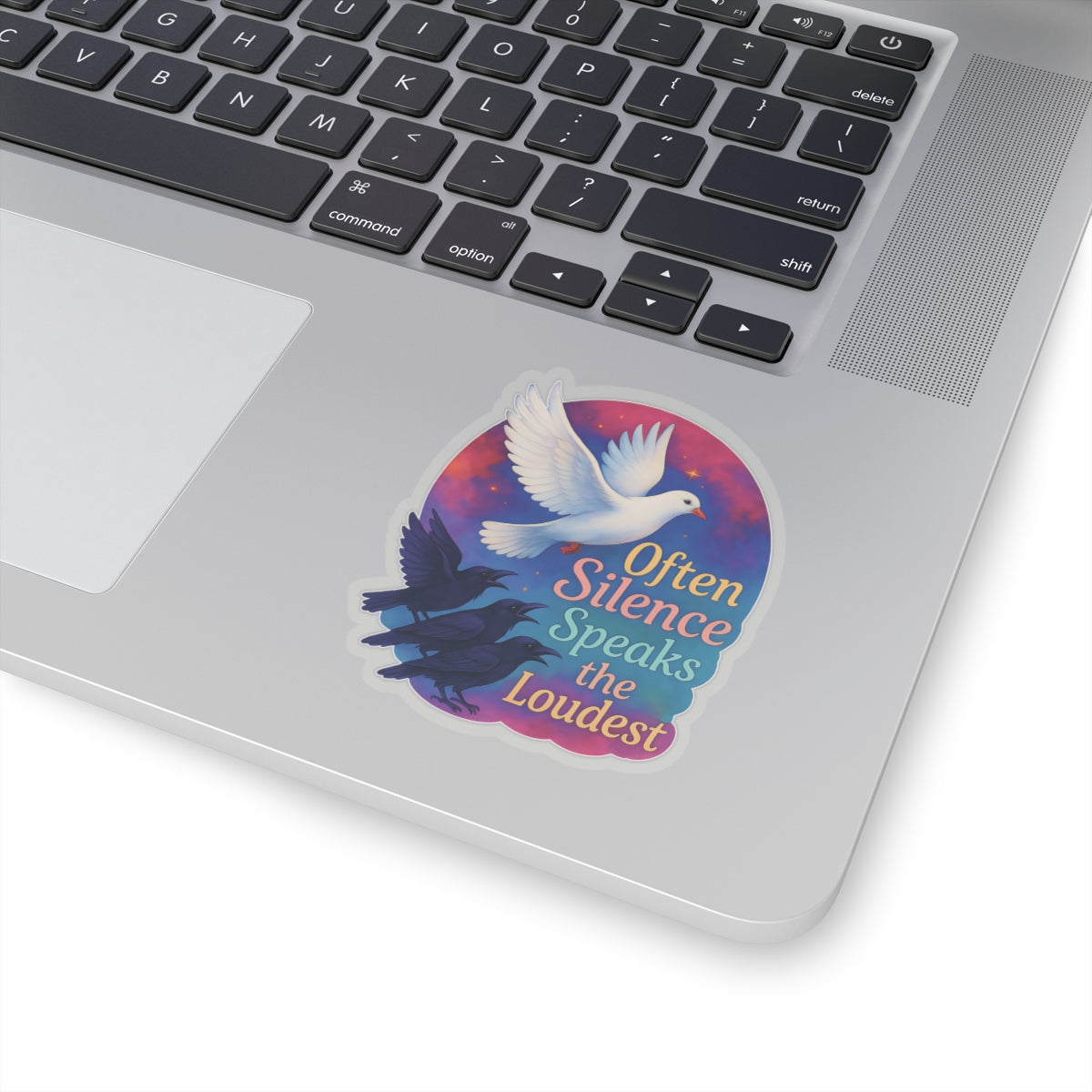 Often Silence Speaks The Loudest Sticker, Colorful Dove And Crows Vinyl Sticker, Deep Thought Introvert Gift Philosophy Art Waterproof Decal