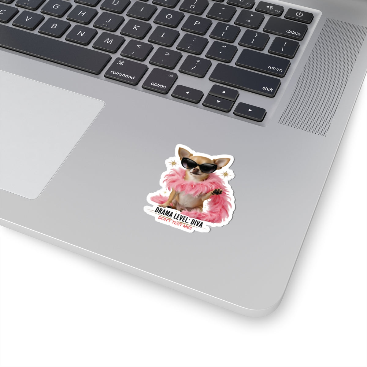 Drama Level: Diva Sticker, Funny Small Dog Attitude Vinyl Sticker, Pink Feather Boa Glam Pup, Gift For Pet Lovers Sassy Waterproof Decal