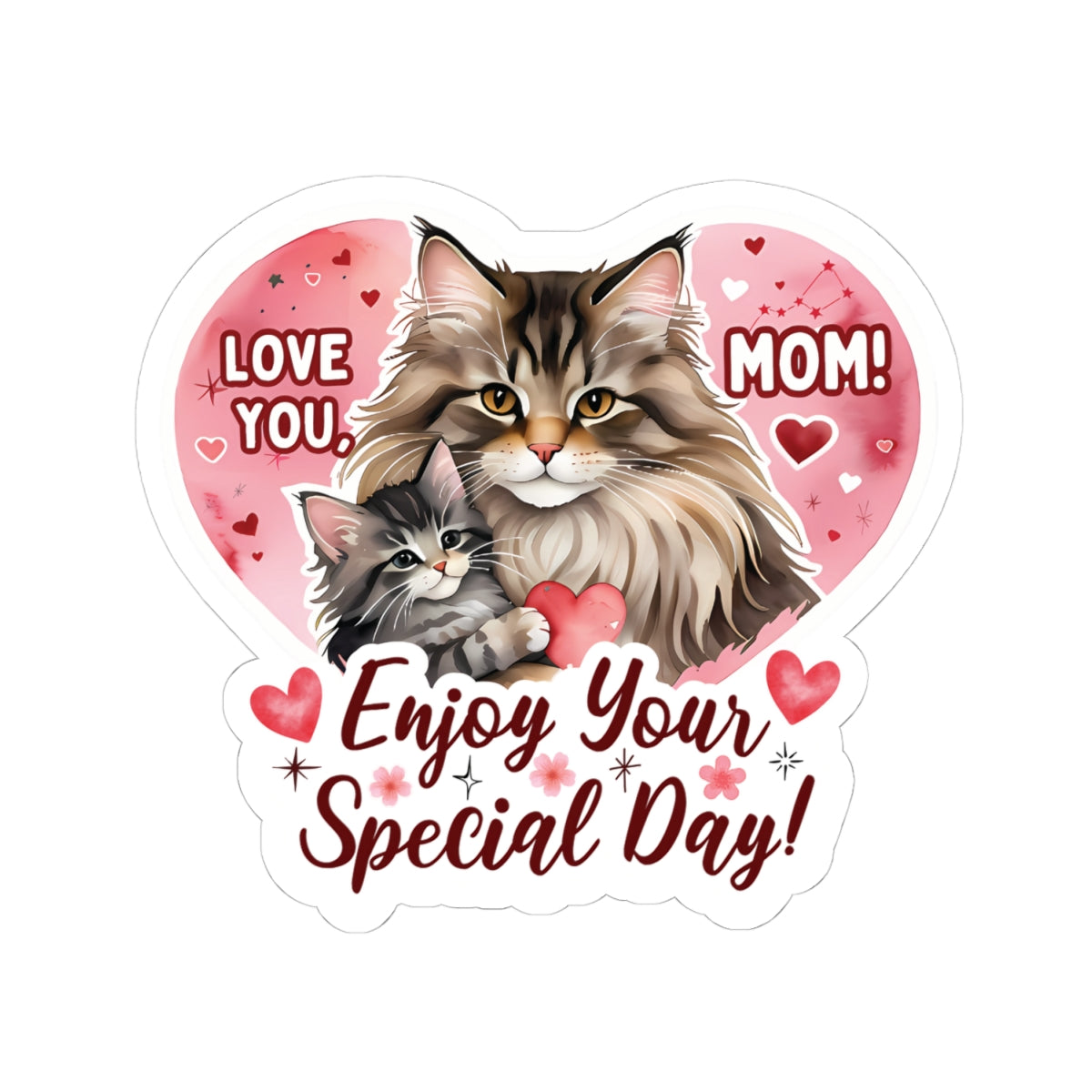 Happy Mother’s Day Sticker Cute Mama Cat Kitten Vinyl Decal Cat Mom Appreciation Gift Waterproof Planner Laptop Sticker Animal Lover Gift