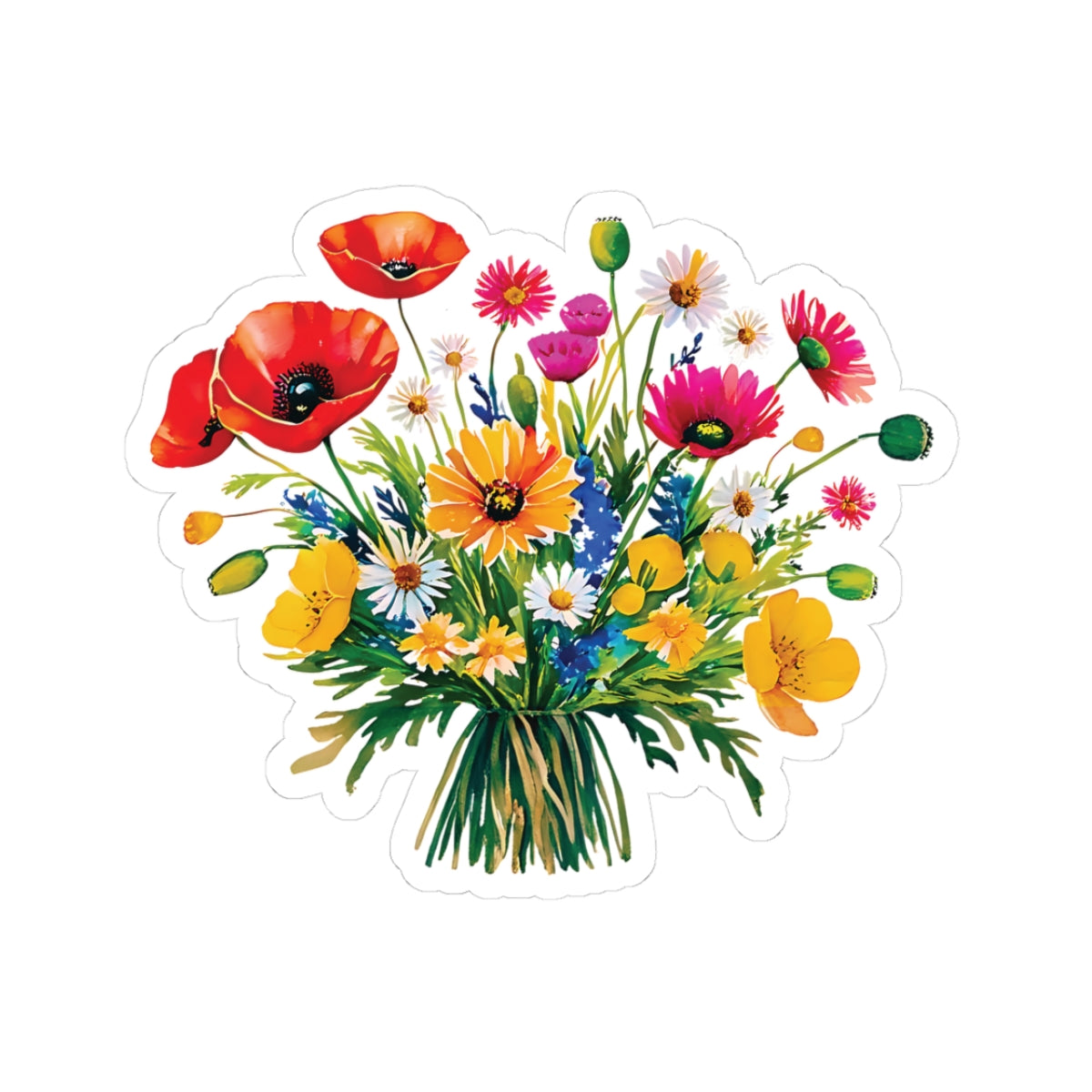 Field Flowers Bouquet Sticker, Wildflower Vinyl Decal, Waterproof Kiss Cut Floral Art, Laptop Water Bottle Planner Scrapbook Gift For Her
