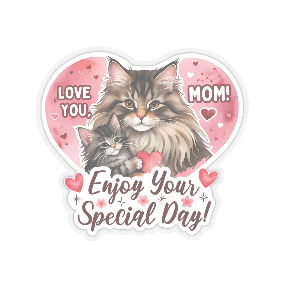 Happy Mother’s Day Sticker Cute Mama Cat Kitten Vinyl Decal Cat Mom Appreciation Gift Waterproof Planner Laptop Sticker Animal Lover Gift