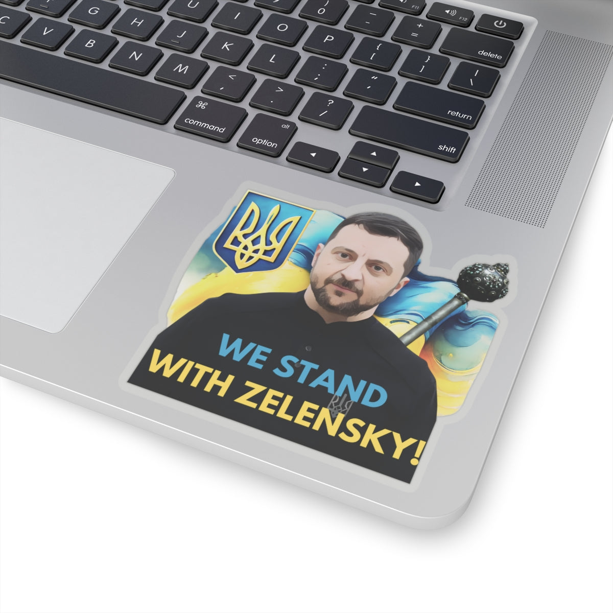 We Stand With Zelensky Sticker, Ukraine Flag Support Decal, President Zelensky Vinyl Waterproof Kiss Cut Laptop Water Bottle Journal Car