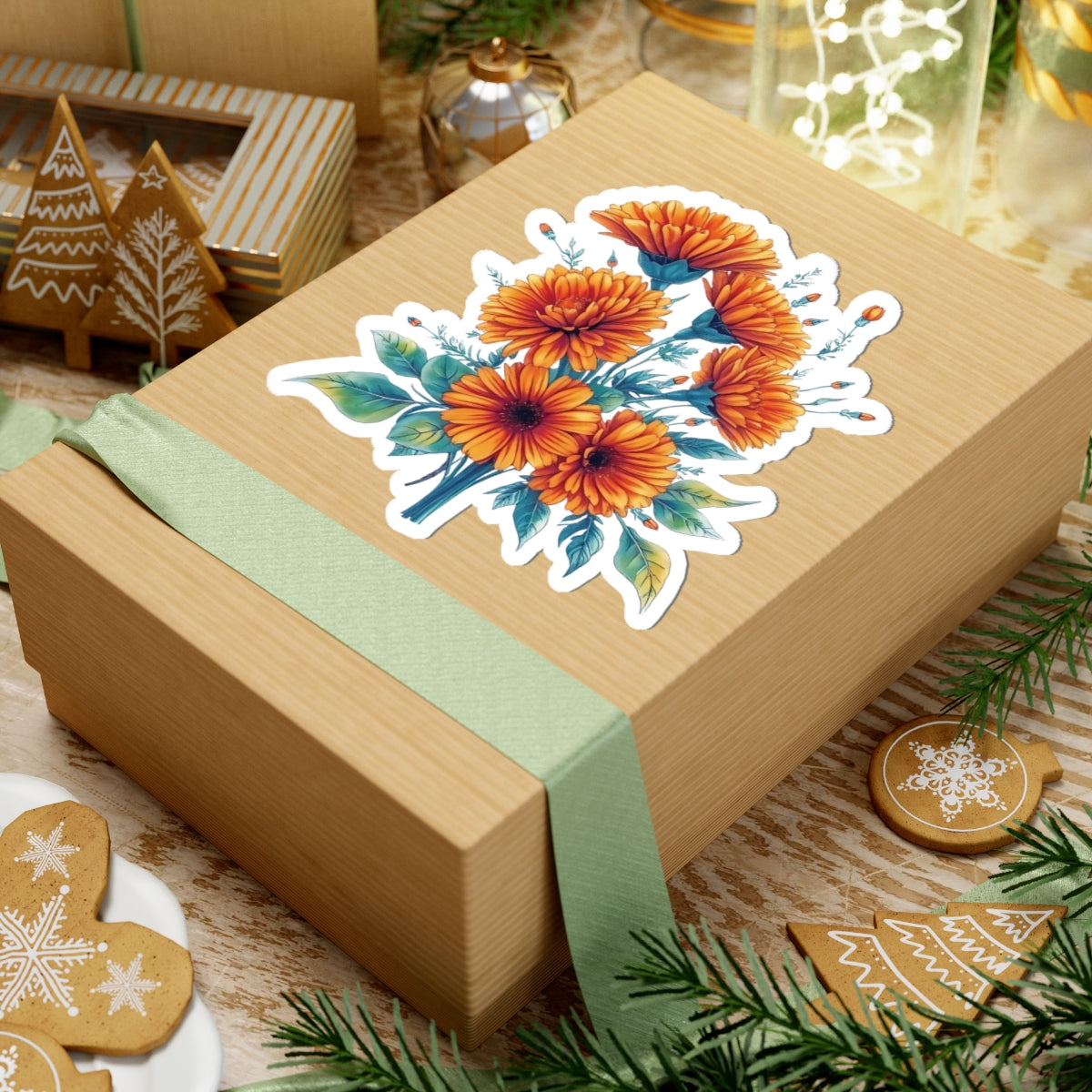 Marigold Flower Sticker, Symbol Of Strength October Birth Flower Gift, Waterproof Vinyl Decal Kiss Cut Floral Laptop Water Bottle Scrapbook