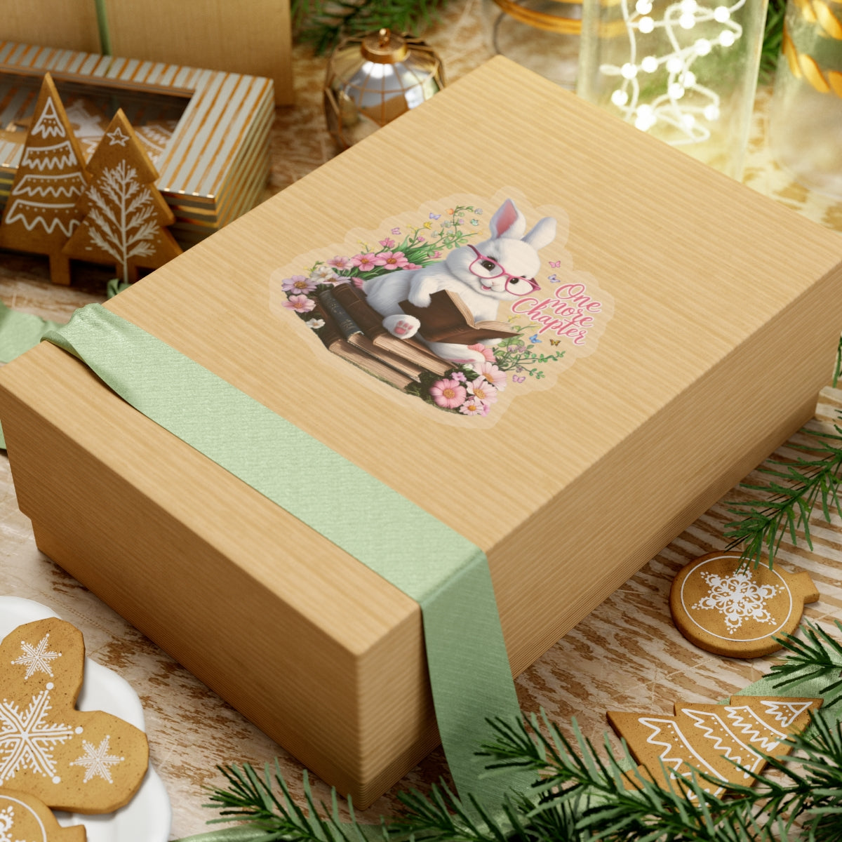 One More Chapter Sticker, Bunny Reading Decal, Teacher Appreciation Gift, Book Lover Vinyl Sticker, Waterproof Laptop Decal, Cute Animal Sticker