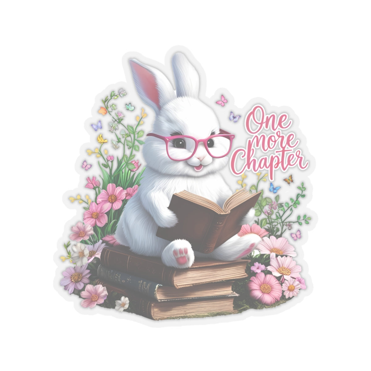One More Chapter Sticker, Bunny Reading Decal, Teacher Appreciation Gift, Book Lover Vinyl Sticker, Waterproof Laptop Decal, Cute Animal Sticker