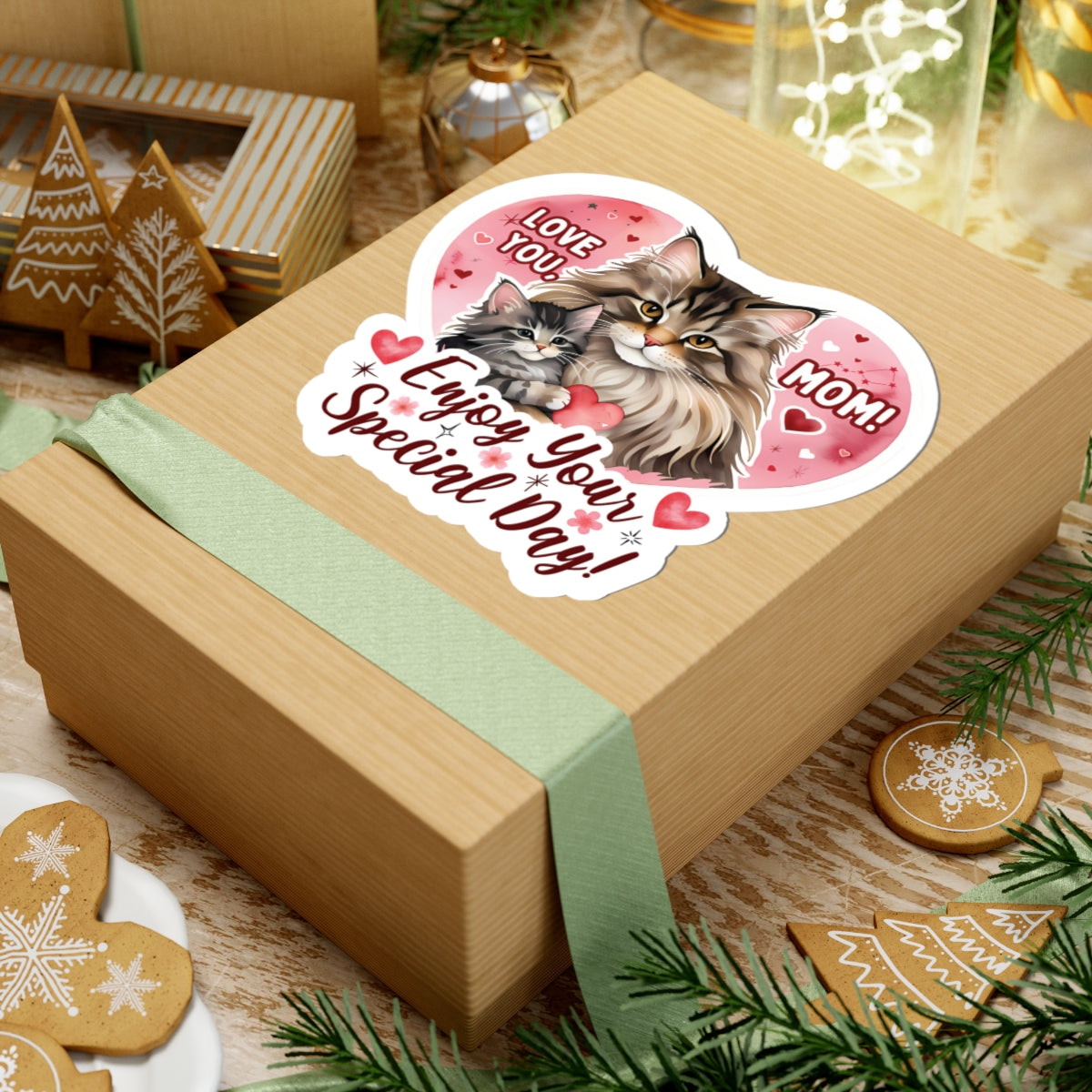 Happy Mother’s Day Sticker Cute Mama Cat Kitten Vinyl Decal Cat Mom Appreciation Gift Waterproof Planner Laptop Sticker Animal Lover Gift