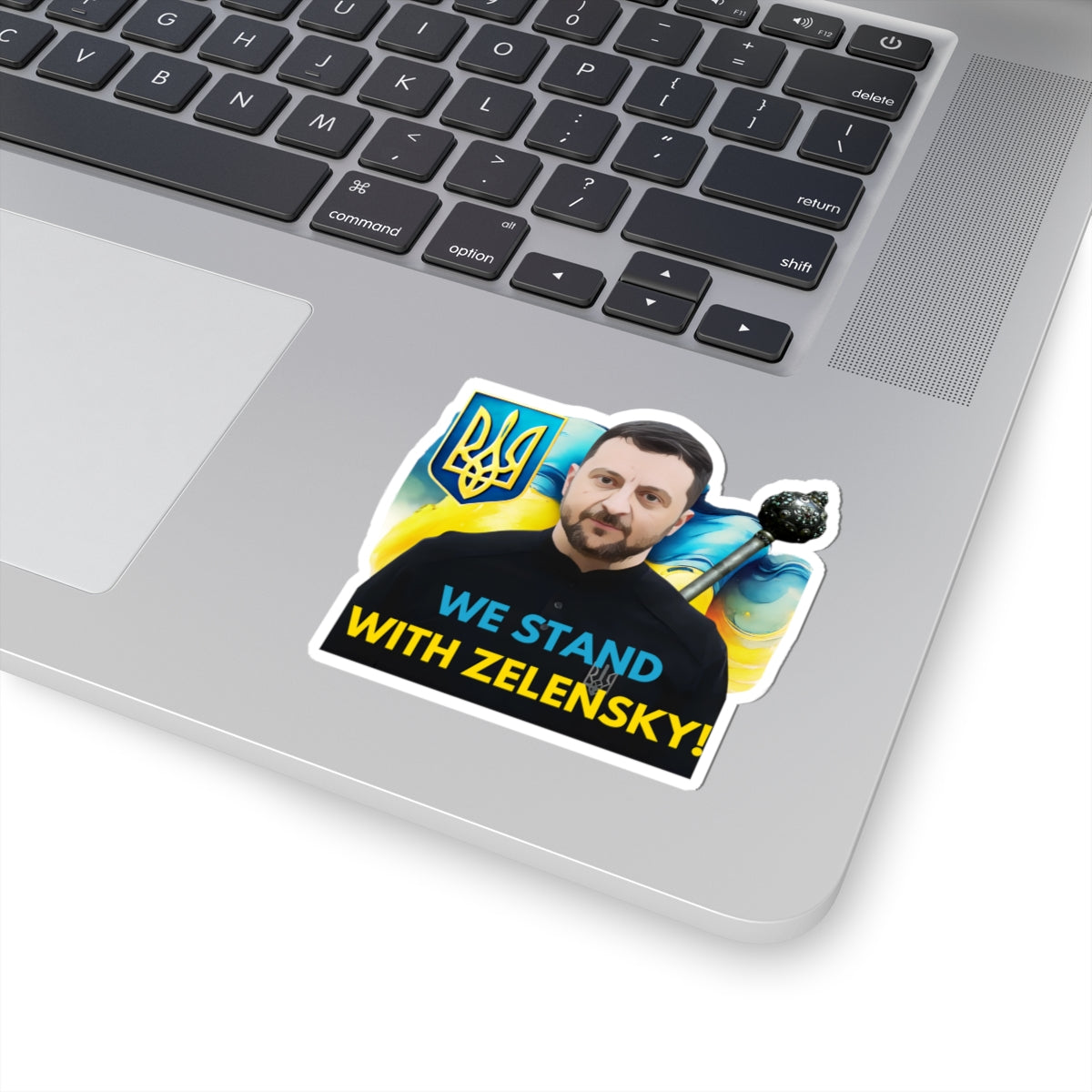 We Stand With Zelensky Sticker, Ukraine Flag Support Decal, President Zelensky Vinyl Waterproof Kiss Cut Laptop Water Bottle Journal Car