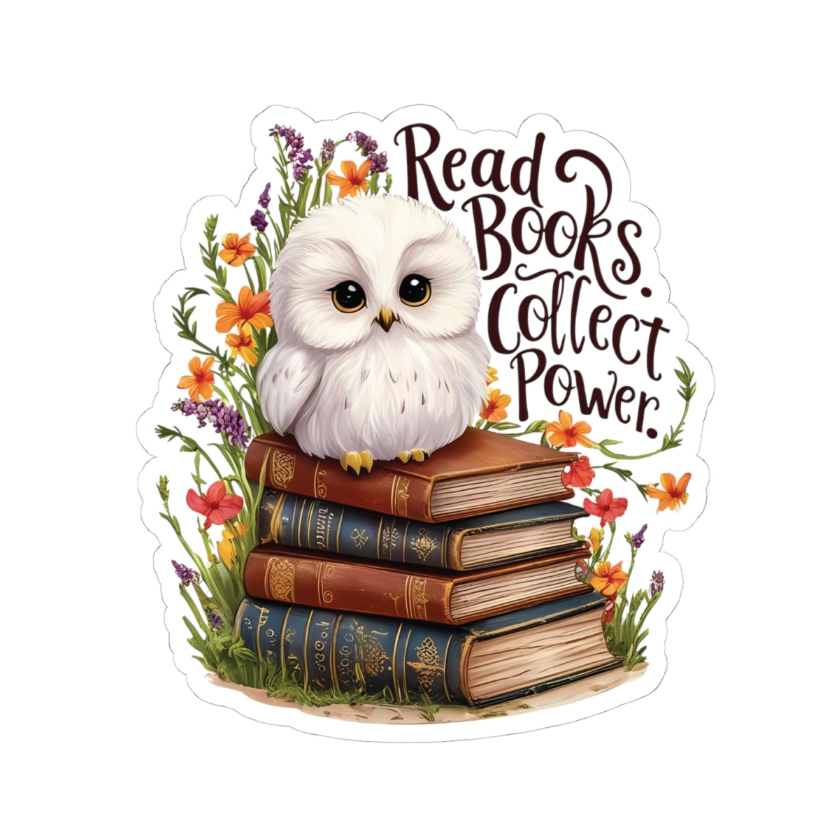 Read Books Collect Power Owl Sticker, Book Lover Gift, Cute Reading Owl, Bookworm Teacher's Day Sticker, School Sticker Student Bookish Gift