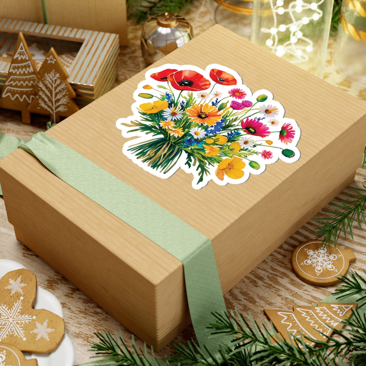 Field Flowers Bouquet Sticker, Wildflower Vinyl Decal, Waterproof Kiss Cut Floral Art, Laptop Water Bottle Planner Scrapbook Gift For Her