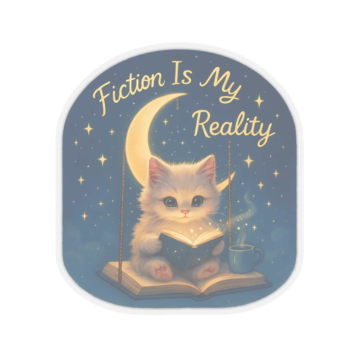 Fiction is My Reality Sticker, Cute Kitten Reading Decal, Teacher Gift Decal, Book Lover Vinyl Sticker, Waterproof Sticker Laptop Planner Mug Sticker
