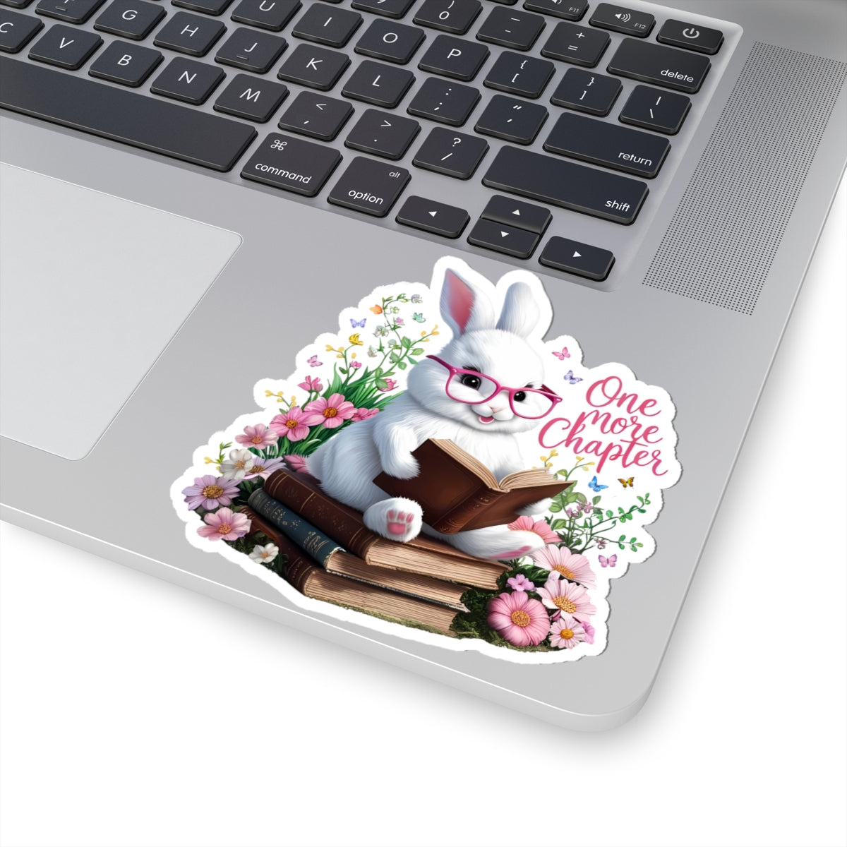 One More Chapter Sticker, Bunny Reading Decal, Teacher Appreciation Gift, Book Lover Vinyl Sticker, Waterproof Laptop Decal, Cute Animal Sticker
