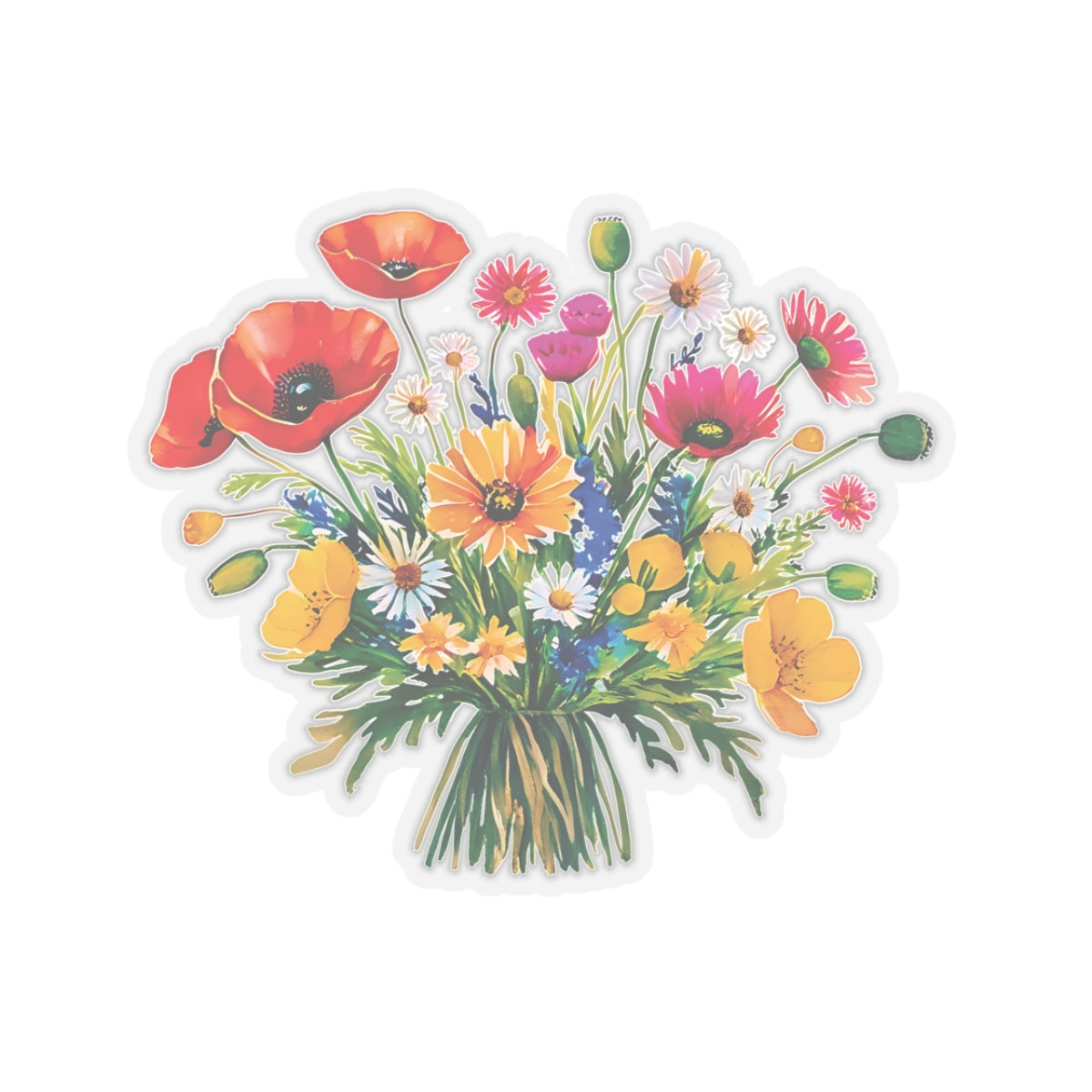 Field Flowers Bouquet Sticker, Wildflower Vinyl Decal, Waterproof Kiss Cut Floral Art, Laptop Water Bottle Planner Scrapbook Gift For Her