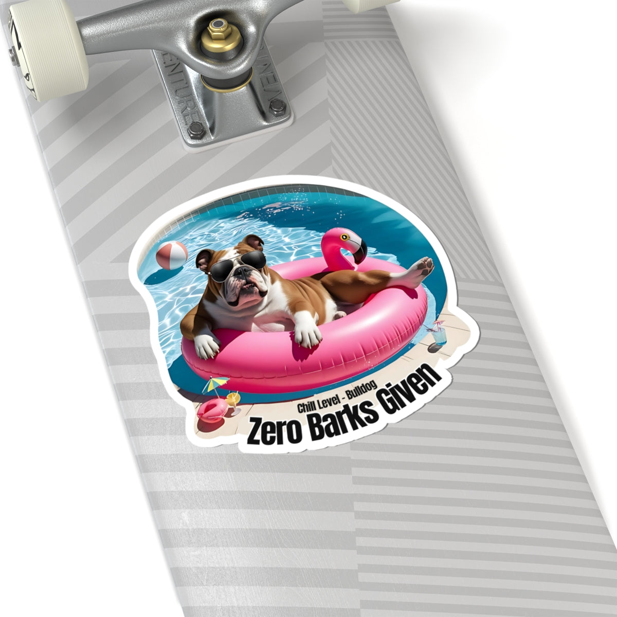 Zero Barks Given Sticker, Funny Bulldog Summer Vinyl Sticker, Chill Level Bulldog Dog Lover Gift, Pool Float Humor Waterproof Laptop Decal Gift