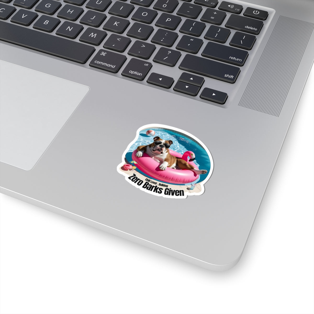 Zero Barks Given Sticker, Funny Bulldog Summer Vinyl Sticker, Chill Level Bulldog Dog Lover Gift, Pool Float Humor Waterproof Laptop Decal Gift