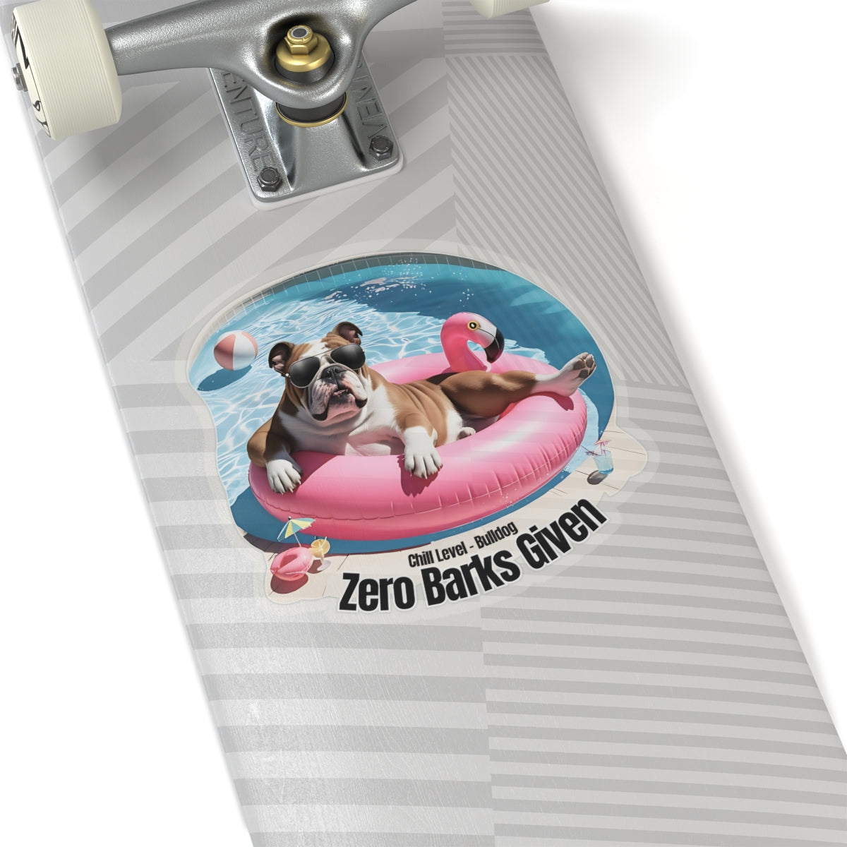 Zero Barks Given Sticker, Funny Bulldog Summer Vinyl Sticker, Chill Level Bulldog Dog Lover Gift, Pool Float Humor Waterproof Laptop Decal Gift