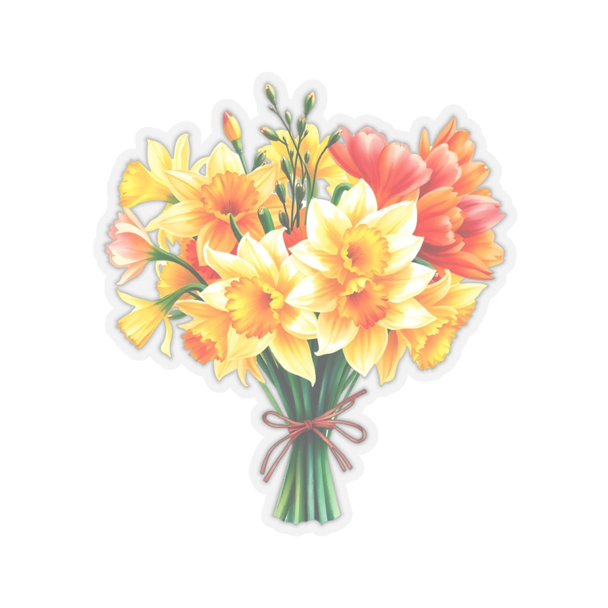 Beautiful Daffodil Bouquet Sticker, March Birth Flower Symbol Of Hope Joy Good Luck, Waterproof Vinyl Kiss Cut Floral Laptop Water Bottle Gift