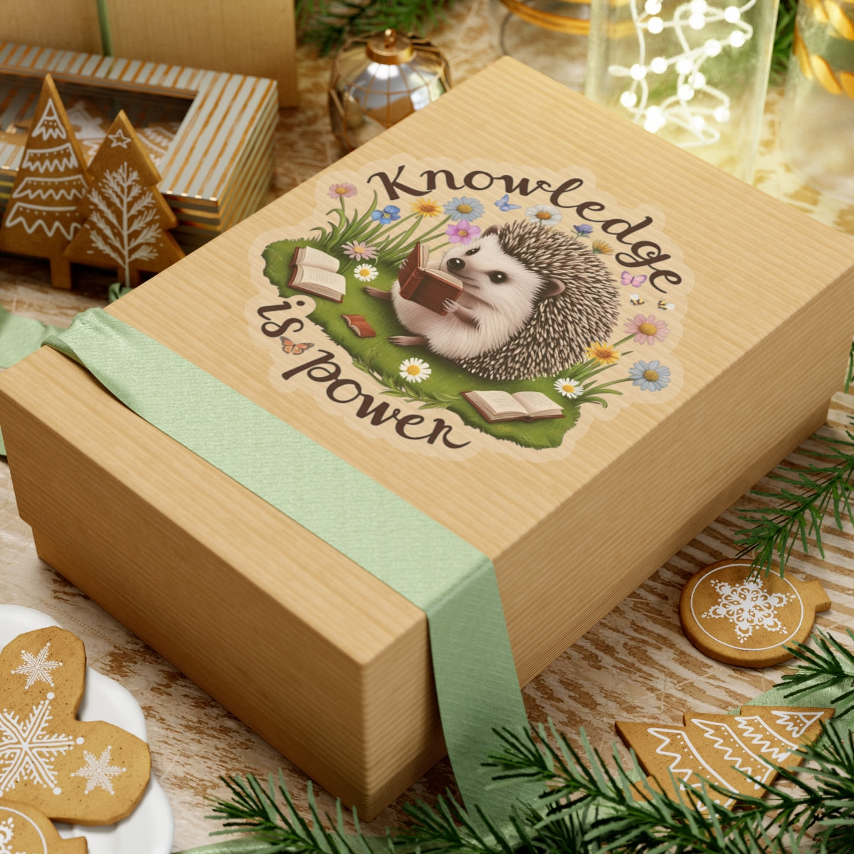 Knowledge Is Power Sticker, Teacher Appreciation Gift, Book Lover Decal, Hedgehog Decal, Nature Inspired Sticker, Laptop Planner School Reading