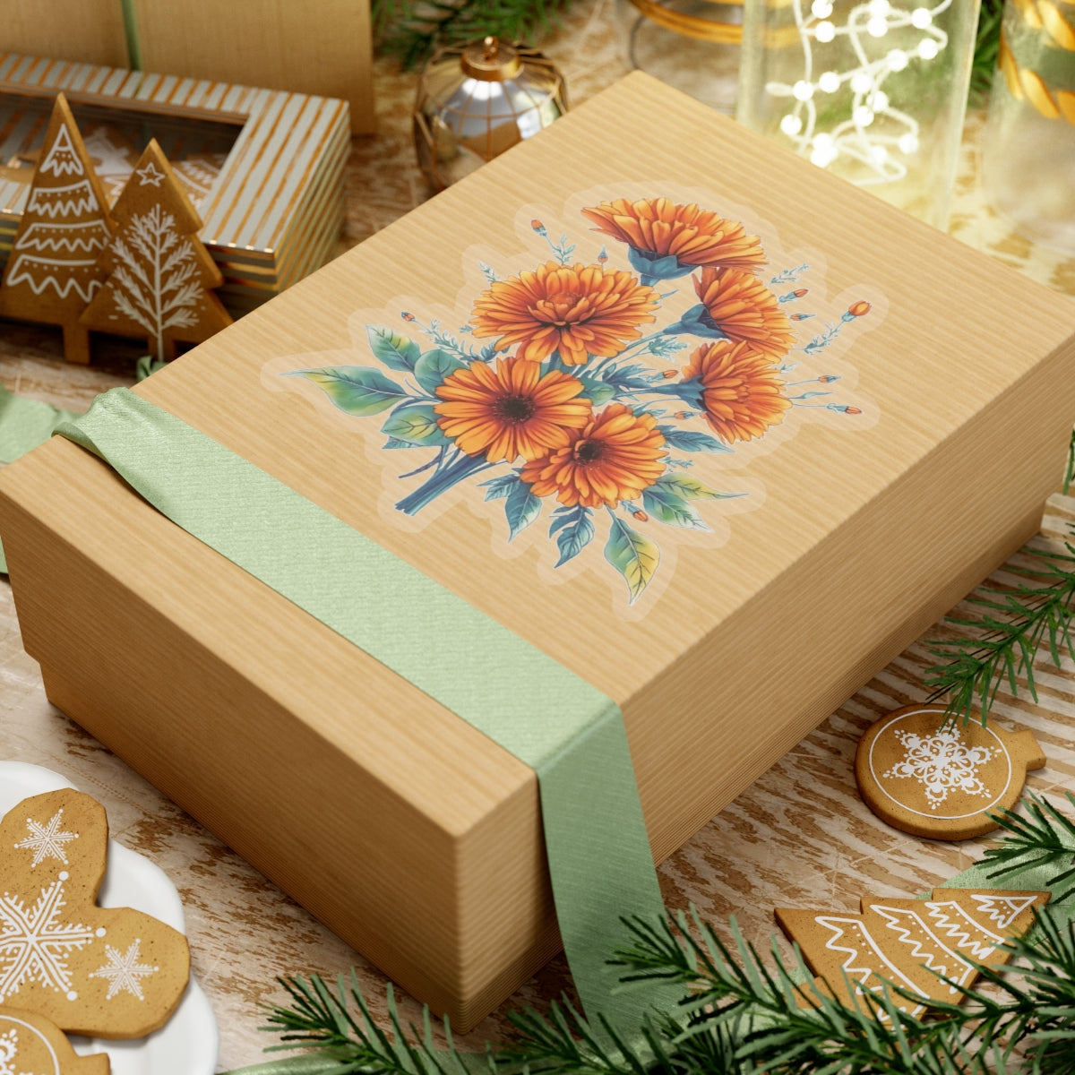 Marigold Flower Sticker, Symbol Of Strength October Birth Flower Gift, Waterproof Vinyl Decal Kiss Cut Floral Laptop Water Bottle Scrapbook