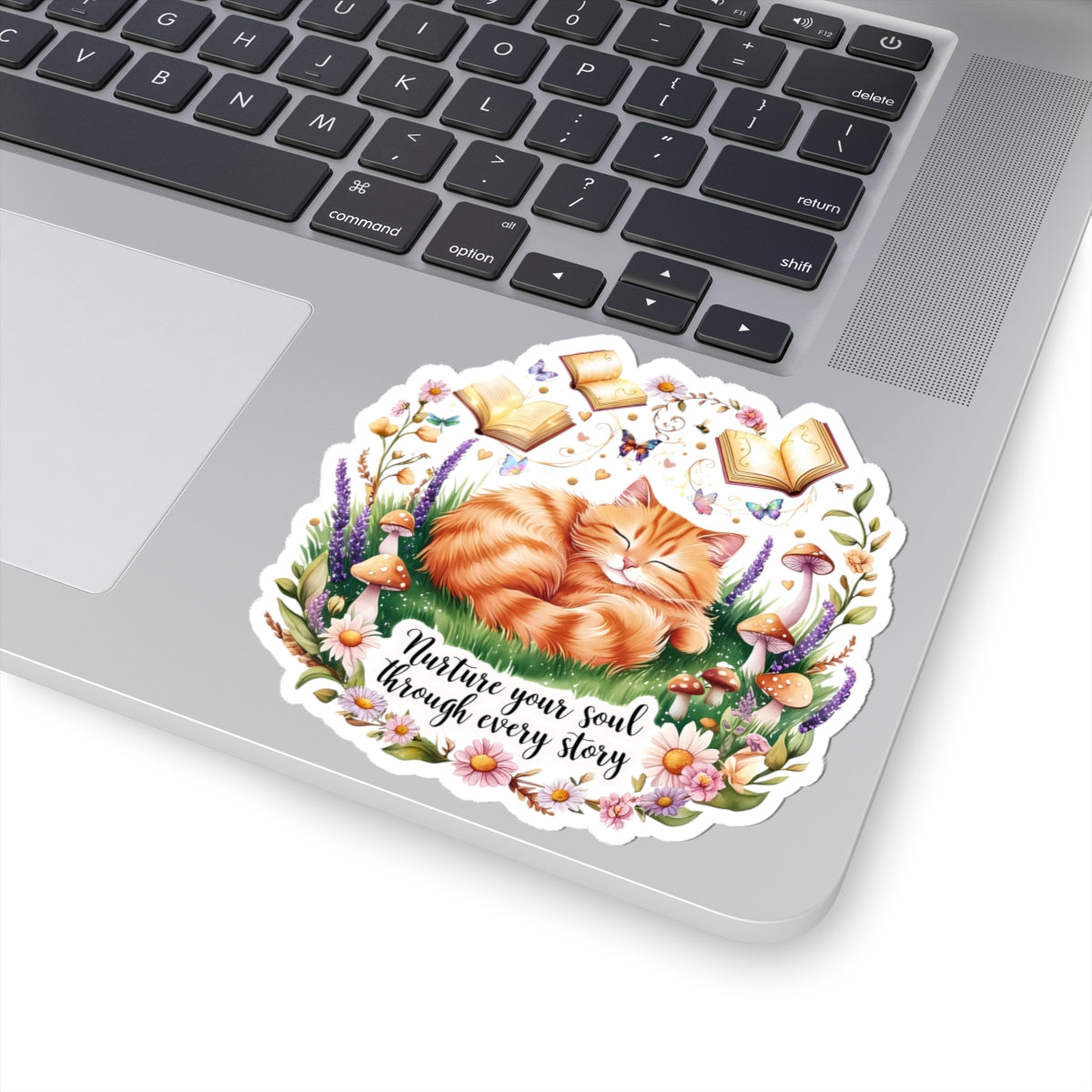 Nurture Your Soul Through Every Story Book Lover Cat Lover Plant Lover Sticker Nature Inspired Decal Laptop Planner Sticker