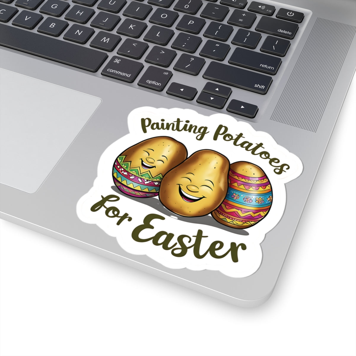 Painting Potatoes For Easter Sticker, Funny Easter Humor Vinyl Kiss Cut Decal, Cute Easter Basket Pun Art Sticker for Laptop Planner Mug Gift