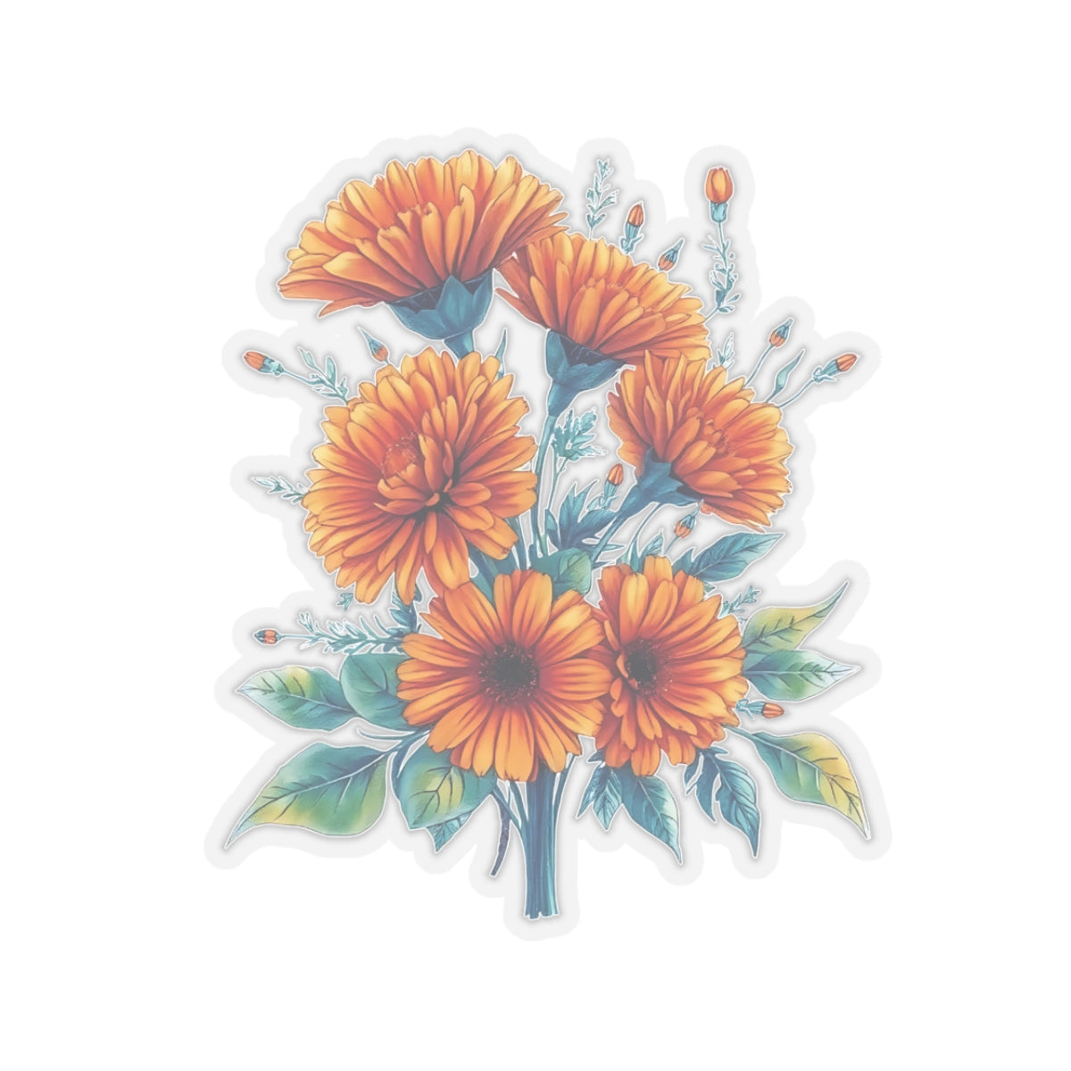 Marigold Flower Sticker, Symbol Of Strength October Birth Flower Gift, Waterproof Vinyl Decal Kiss Cut Floral Laptop Water Bottle Scrapbook