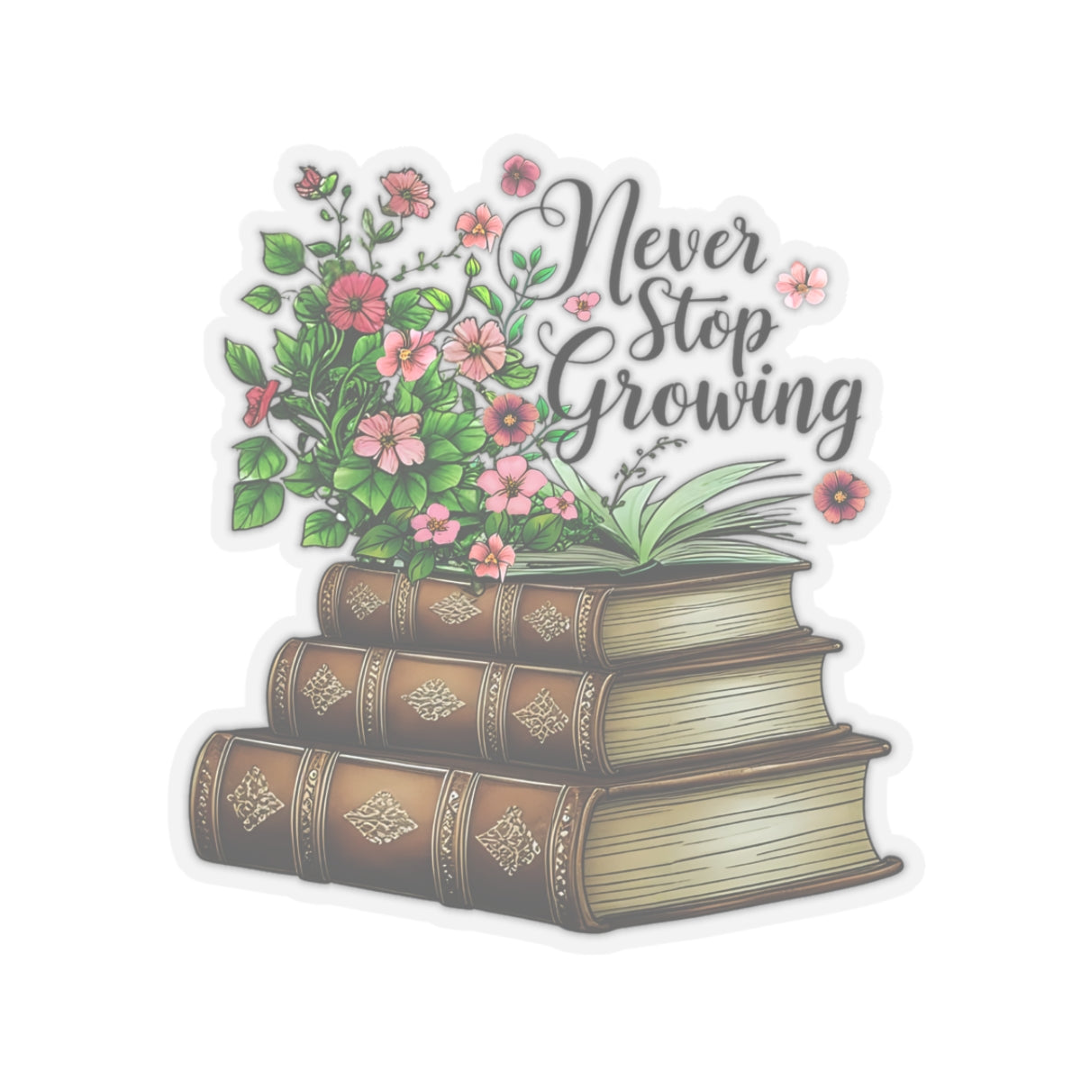Never Stop Growing Motivational Sticker, Inspirational Growth Mindset Vinyl Decal, Positive Quote Plant Design, Laptop Water Bottle Decor