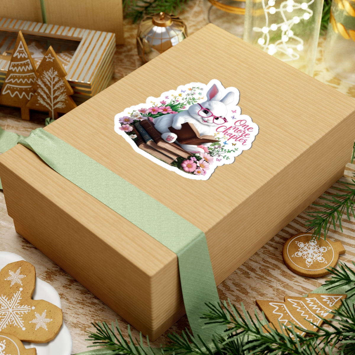 One More Chapter Sticker, Bunny Reading Decal, Teacher Appreciation Gift, Book Lover Vinyl Sticker, Waterproof Laptop Decal, Cute Animal Sticker