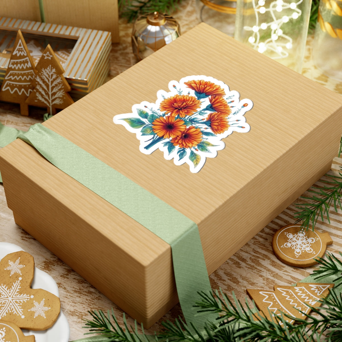 Marigold Flower Sticker, Symbol Of Strength October Birth Flower Gift, Waterproof Vinyl Decal Kiss Cut Floral Laptop Water Bottle Scrapbook