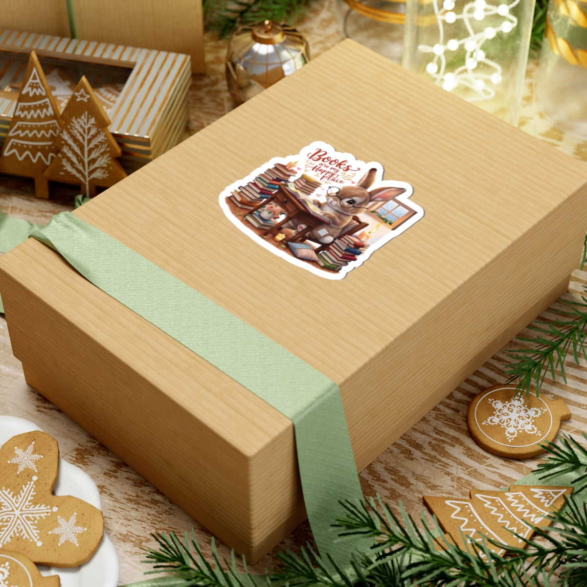 Books Are My Happy Place Sticker, Cute Bookish Bunny Reading Sticker, Cozy Reading Aesthetic Gift For Teachers, Readers Students And Planners