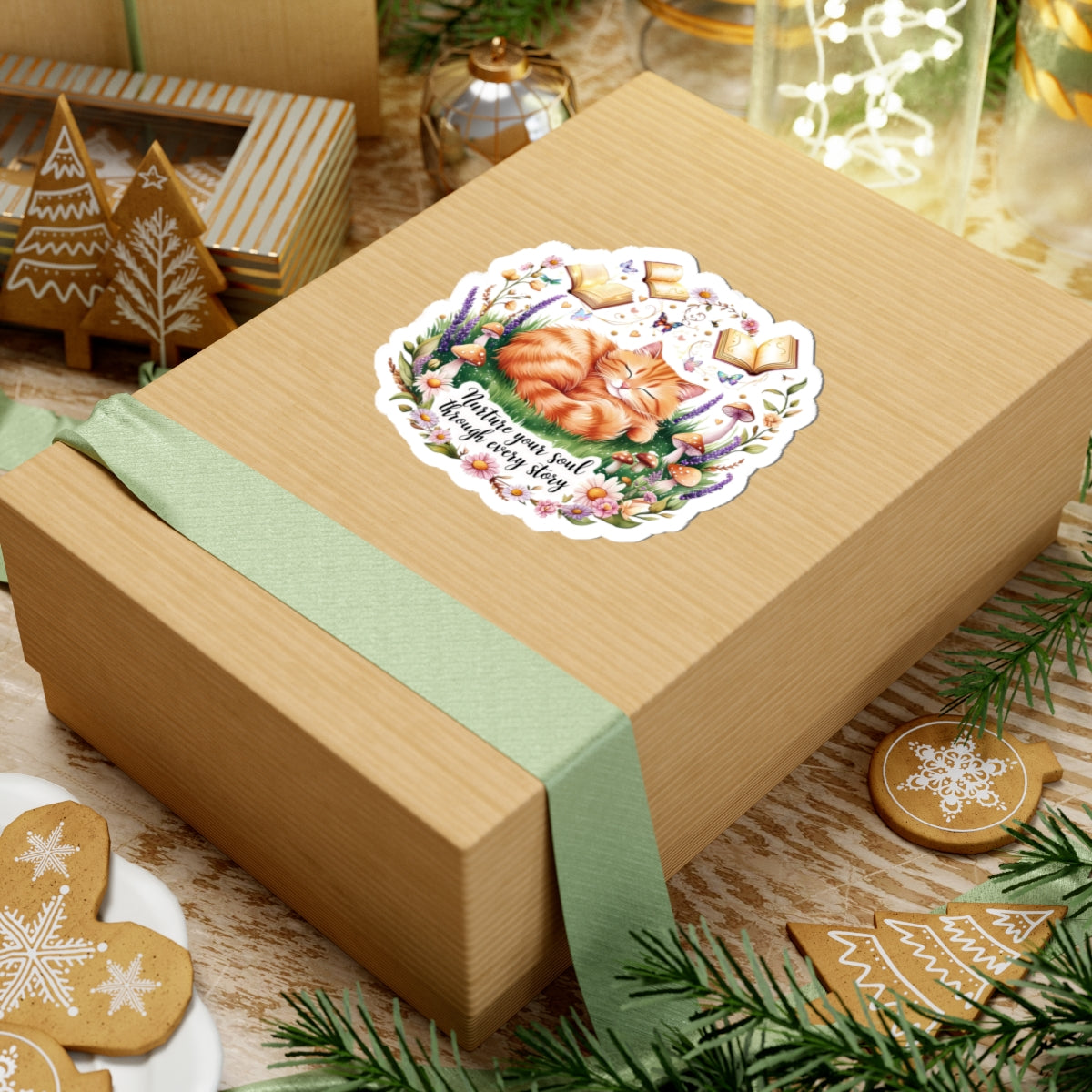 Nurture Your Soul Through Every Story Book Lover Cat Lover Plant Lover Sticker Nature Inspired Decal Laptop Planner Sticker