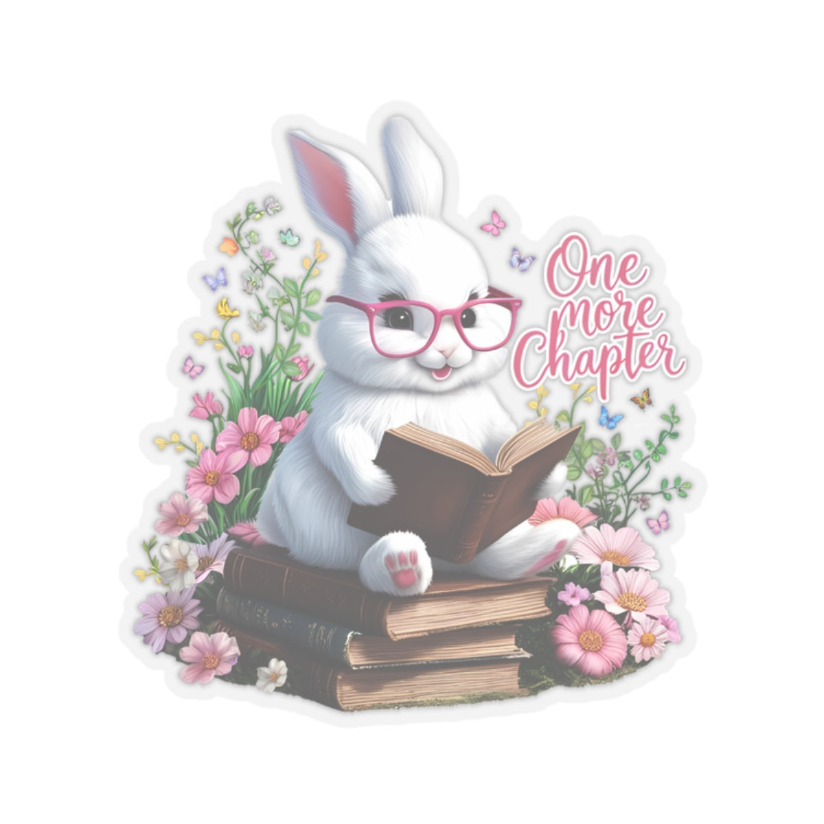 One More Chapter Sticker, Bunny Reading Decal, Teacher Appreciation Gift, Book Lover Vinyl Sticker, Waterproof Laptop Decal, Cute Animal Sticker