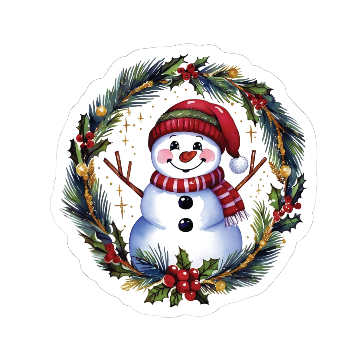 Cheerful Snowman Kiss Cut Stickers, Merry Christmas Holiday Decals, Festive Winter Sticker, Scrapbooking Laptop Journal Gift Tag Planner