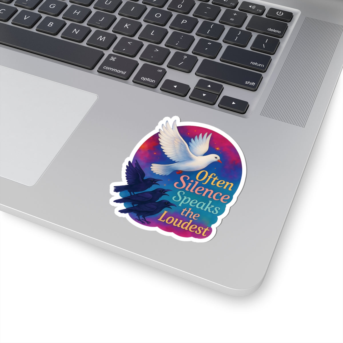 Often Silence Speaks The Loudest Sticker, Colorful Dove And Crows Vinyl Sticker, Deep Thought Introvert Gift Philosophy Art Waterproof Decal