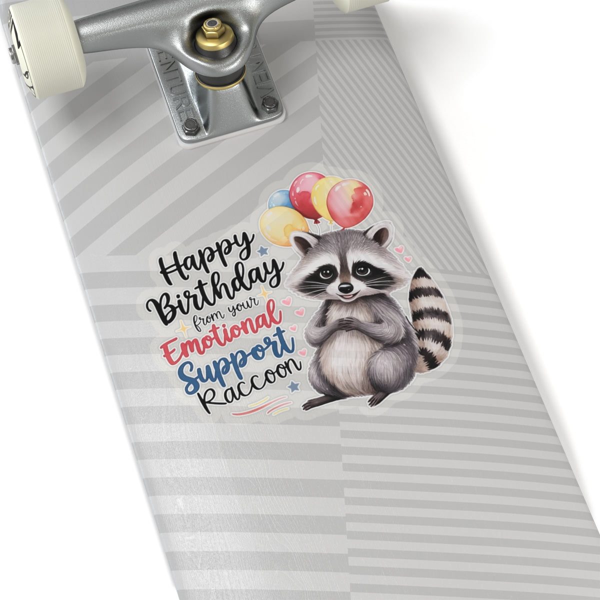 Raccoon Birthday Sticker, Emotional Support Animal Funny Gift Vinyl, Waterproof Decal Cute Animal Hug Balloons Encouragement Sticker