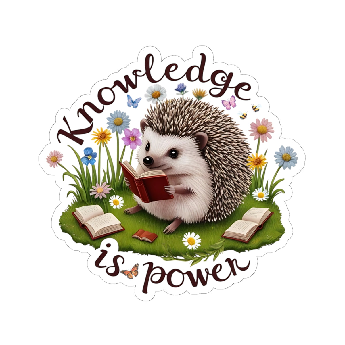 Knowledge Is Power Sticker, Teacher Appreciation Gift, Book Lover Decal, Hedgehog Decal, Nature Inspired Sticker, Laptop Planner School Reading