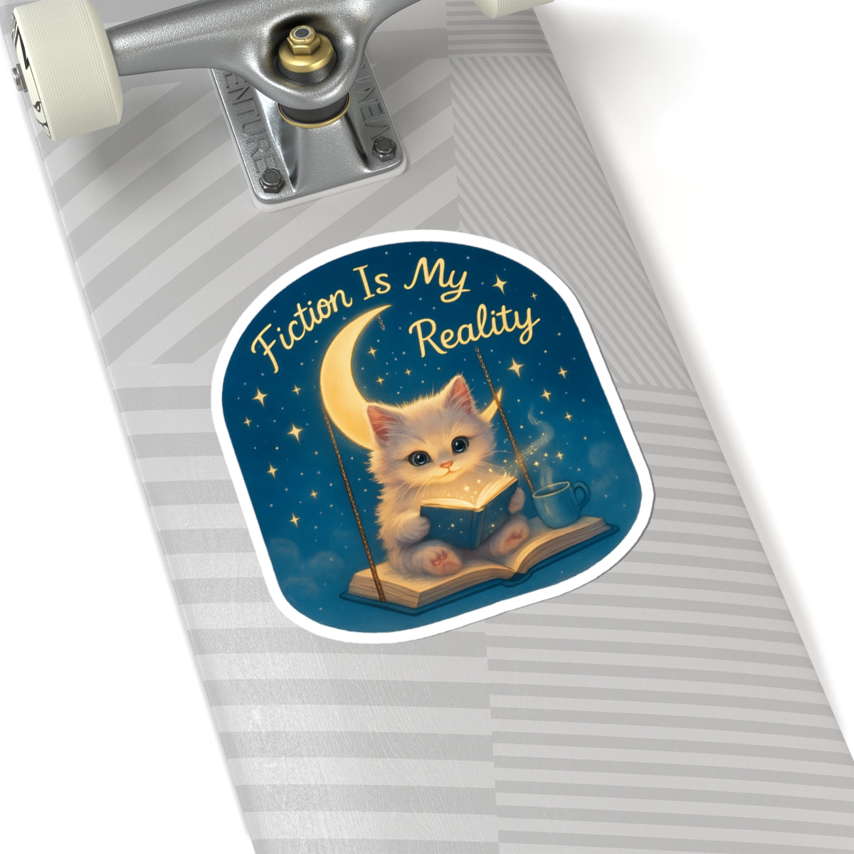 Fiction is My Reality Sticker, Cute Kitten Reading Decal, Teacher Gift Decal, Book Lover Vinyl Sticker, Waterproof Sticker Laptop Planner Mug Sticker