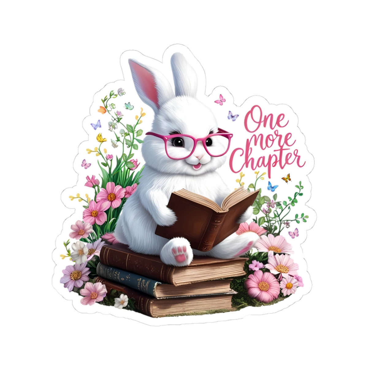 One More Chapter Sticker, Bunny Reading Decal, Teacher Appreciation Gift, Book Lover Vinyl Sticker, Waterproof Laptop Decal, Cute Animal Sticker