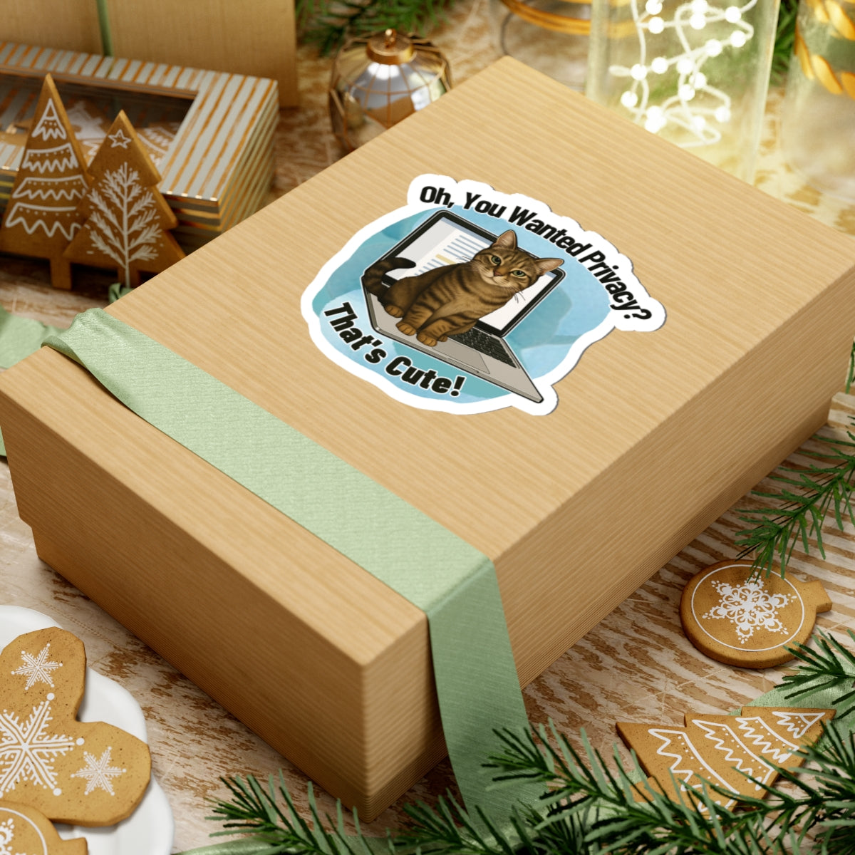Funny Cat Sticker, Laptop Blocker Tabby Cat Vinyl Sticker, Oh You Wanted Privacy Thats Cute, Gift For Cat Lovers \,WFH Humor Waterproof Decal