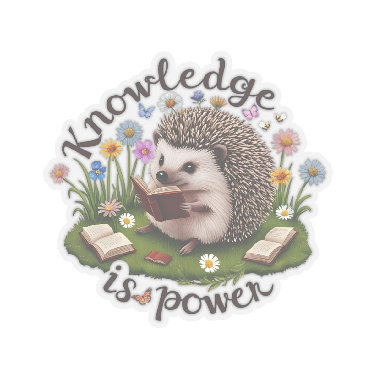 Knowledge Is Power Sticker, Teacher Appreciation Gift, Book Lover Decal, Hedgehog Decal, Nature Inspired Sticker, Laptop Planner School Reading