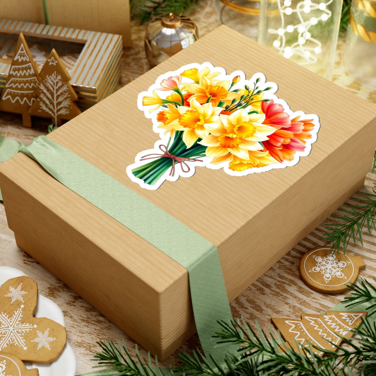 Beautiful Daffodil Bouquet Sticker, March Birth Flower Symbol Of Hope Joy Good Luck, Waterproof Vinyl Kiss Cut Floral Laptop Water Bottle Gift