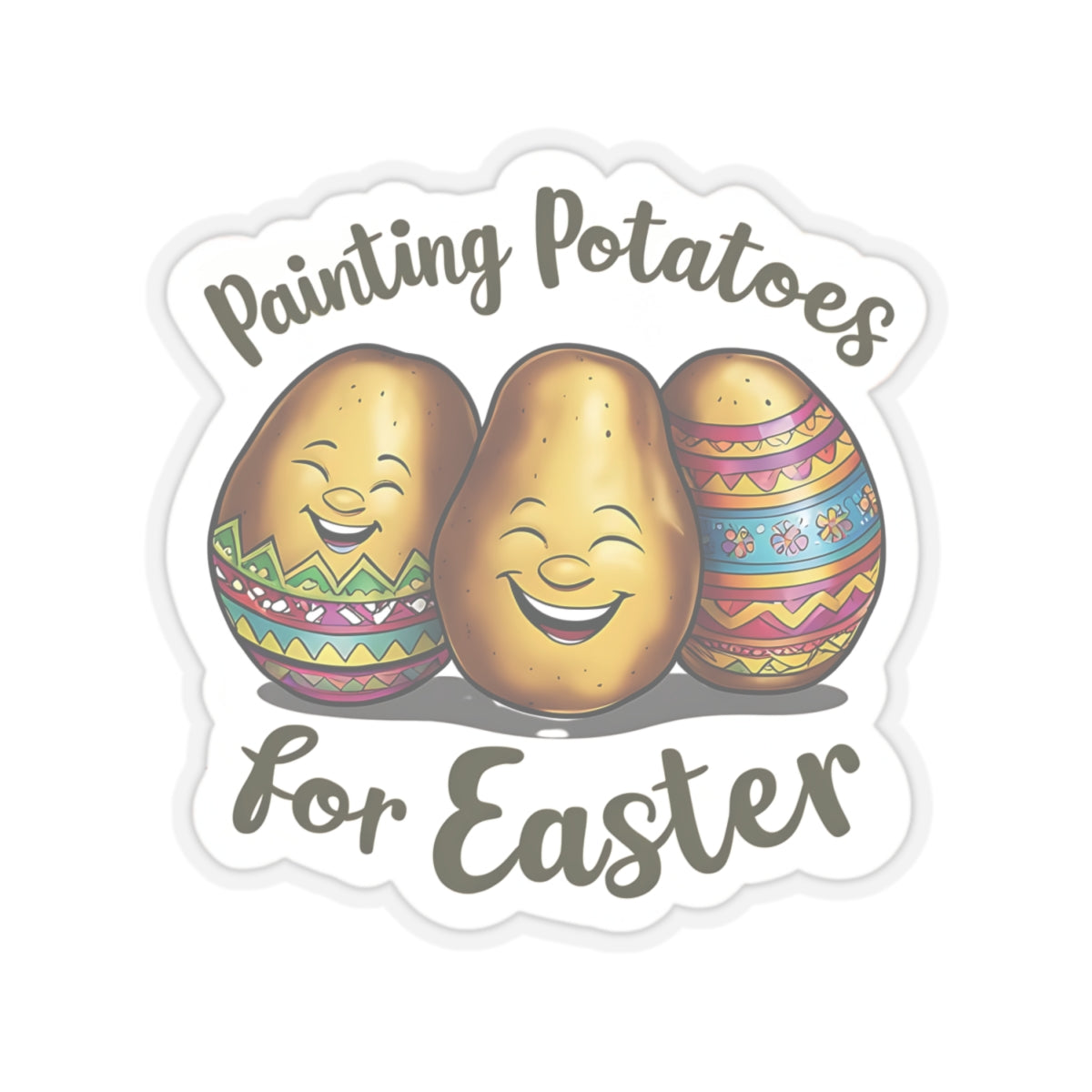 Painting Potatoes For Easter Sticker, Funny Easter Humor Vinyl Kiss Cut Decal, Cute Easter Basket Pun Art Sticker for Laptop Planner Mug Gift