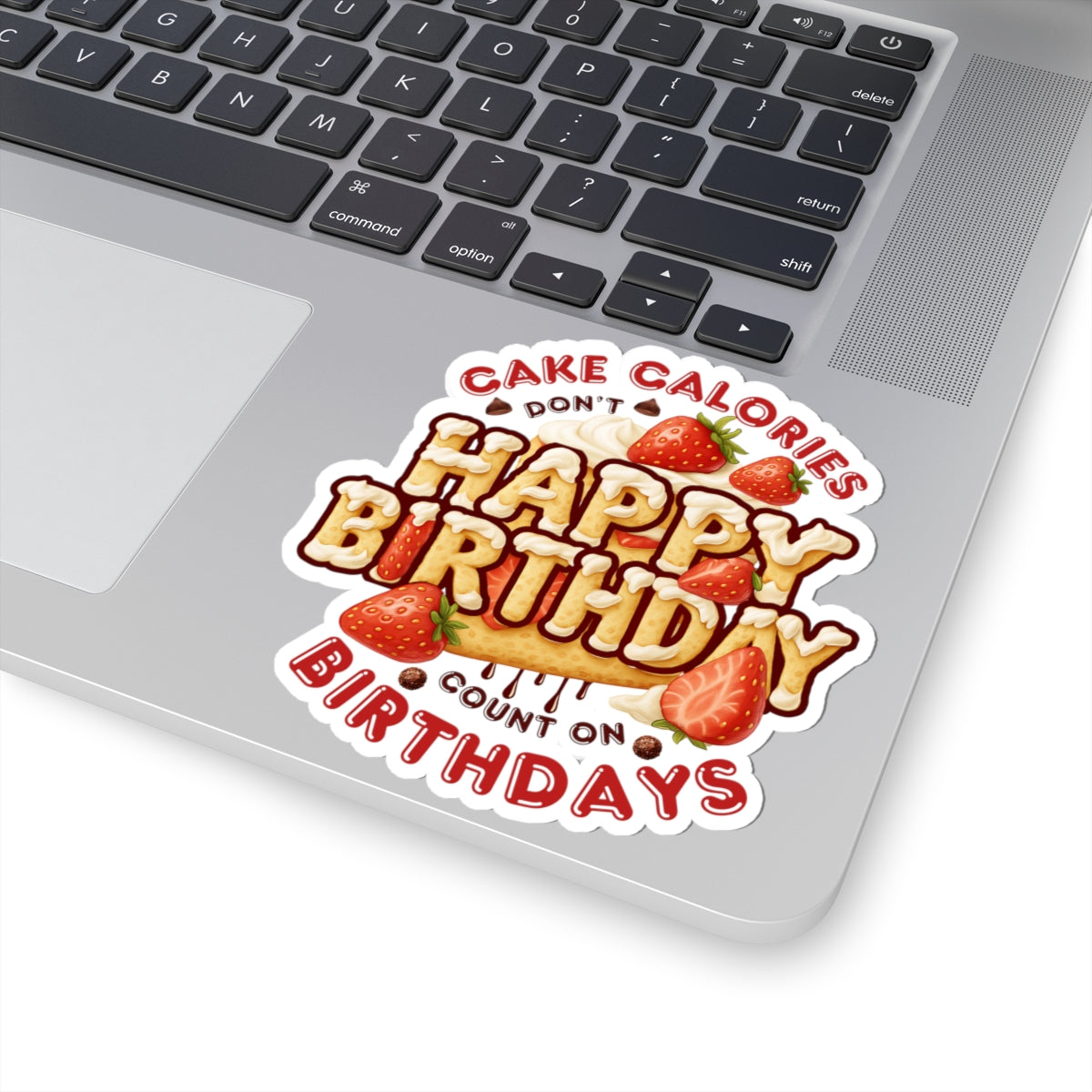 Happy Birthday Strawberry Cake Kiss Cut Stickers, Cute Party Planner Vinyl Decal, Waterproof Glossy Gift For Kids Laptops Journals Scrapbooks