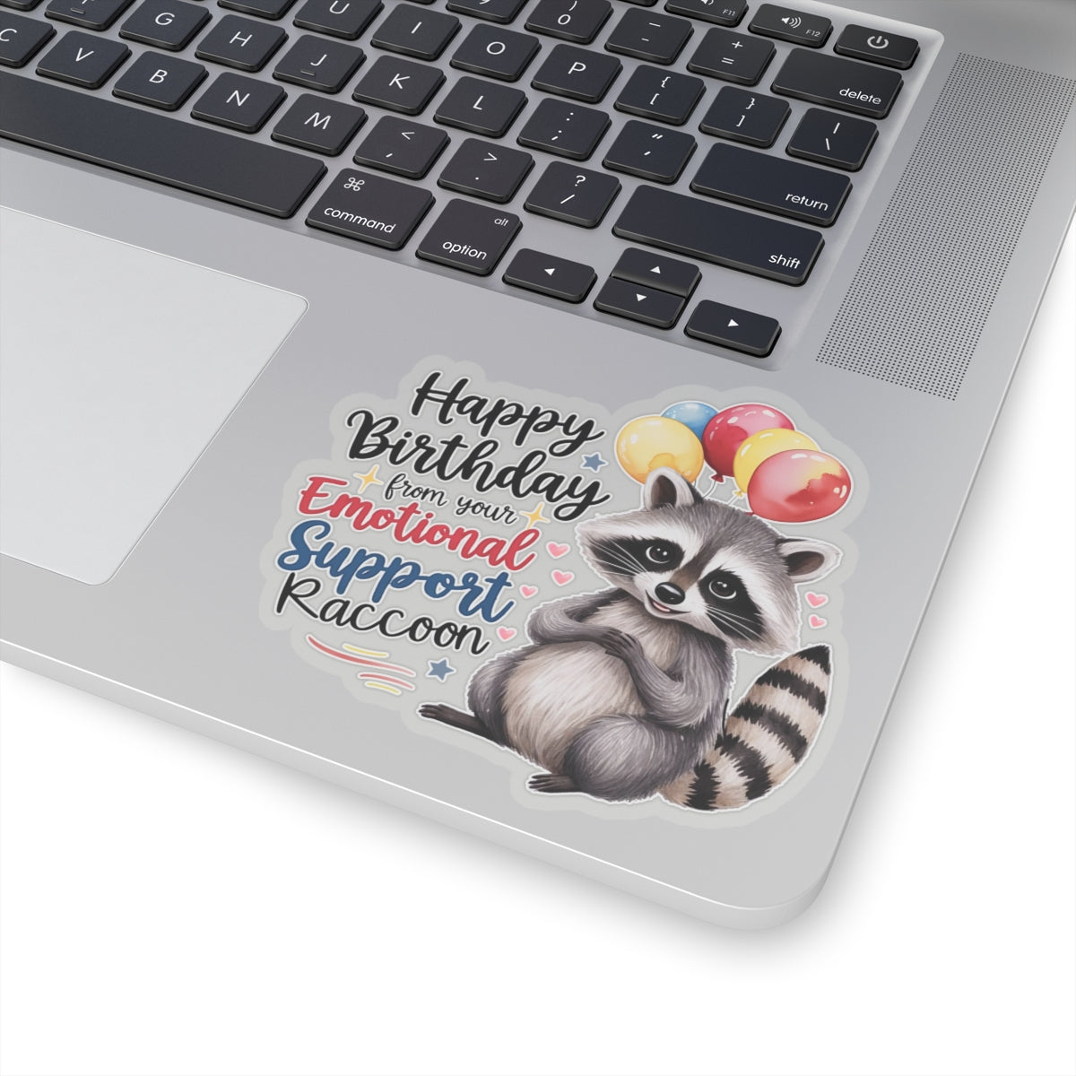 Raccoon Birthday Sticker, Emotional Support Animal Funny Gift Vinyl, Waterproof Decal Cute Animal Hug Balloons Encouragement Sticker